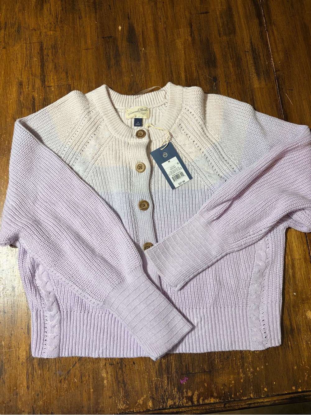 Universal Thread Two-Tone Button-Front Cardigan in Cream and Light Lavender